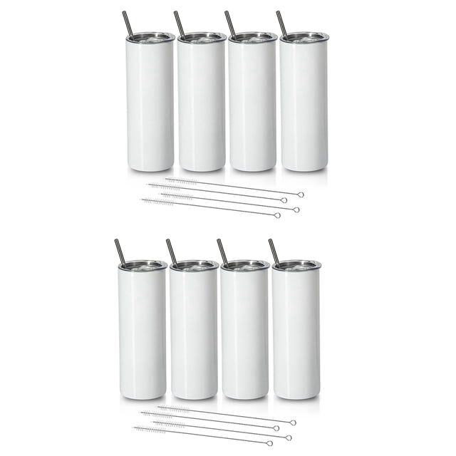 Vasos de Sublimación de 20 Onzas Flaco Recto, Acero Inoxidable para Sublimación en Blanco Vaso Delgado, Paquete de 8