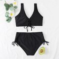 thumbnail image 6 of Women's Bikini Set Solid Color Strappy One Shoulder High Waist Sexy Two Piece Swimsuit for Beach Vacation,Black,L, 6 of 7