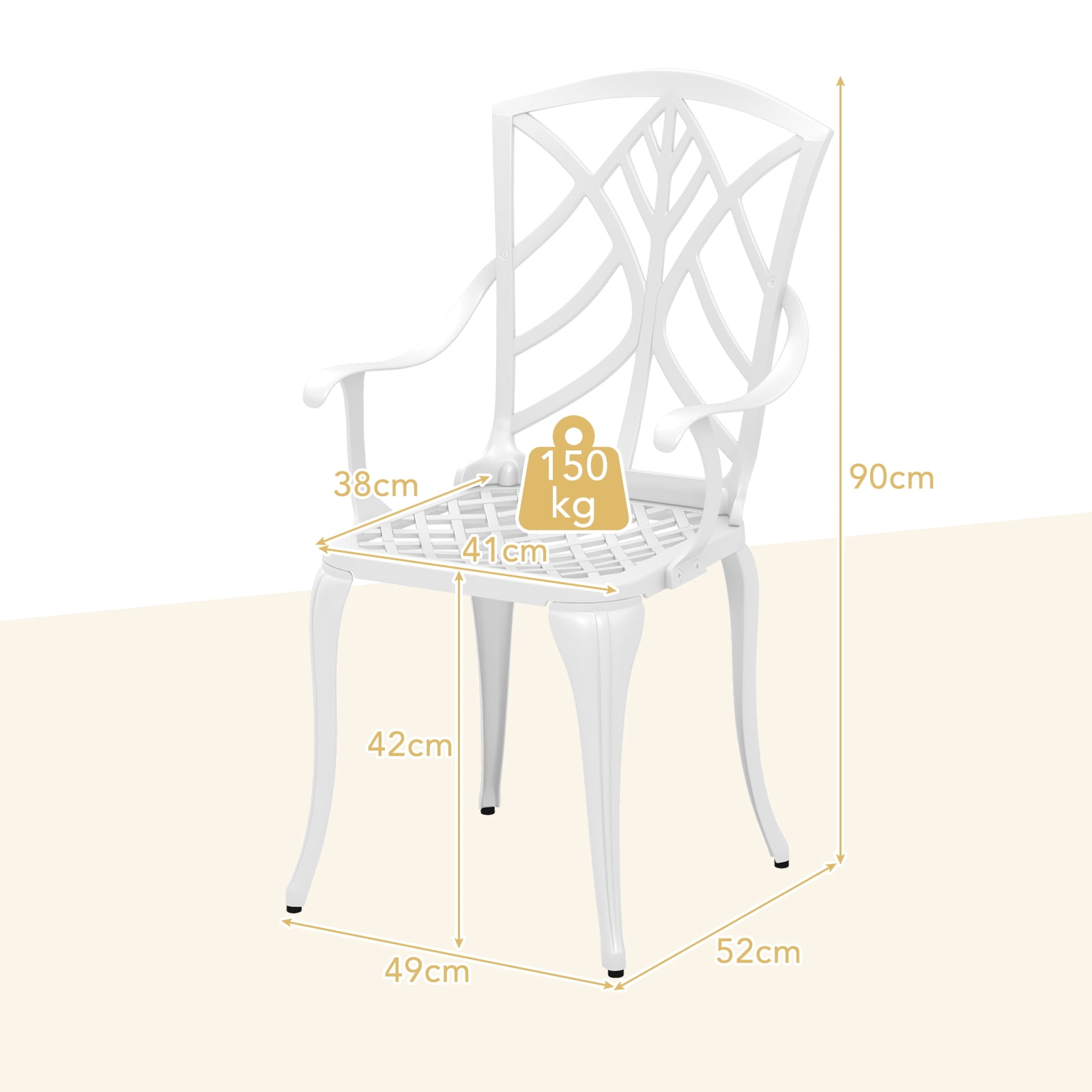 Gymax Outdoor Dining Chairs Set of 4 All Weather Cast Aluminum High Back Patio Chairs w/ Armrest for Backyard Garden Balcony White