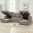 thumbnail image 4 of Convertible Sleeper Sofa with Storage Chaise, USB & Type-C Charging Ports, Pull-Out Bed, Soft Corduroy, Wooden Frame,for Living Room, 4 of 8