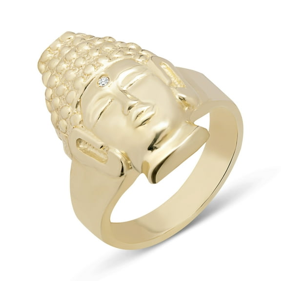 CZ Textured Buddha Ring Unisex Adult Real Solid 10K Yellow Gold, 7.31Gr – Goldum NYC