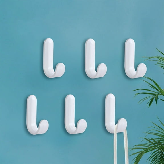 Nkmbld 6PC Heavy Duty Adhesive Hooks, Household Plastic Hooks No Punch Non Marking Hanging Buckle Strong Load Bearing Sticky Wall Hooks, White