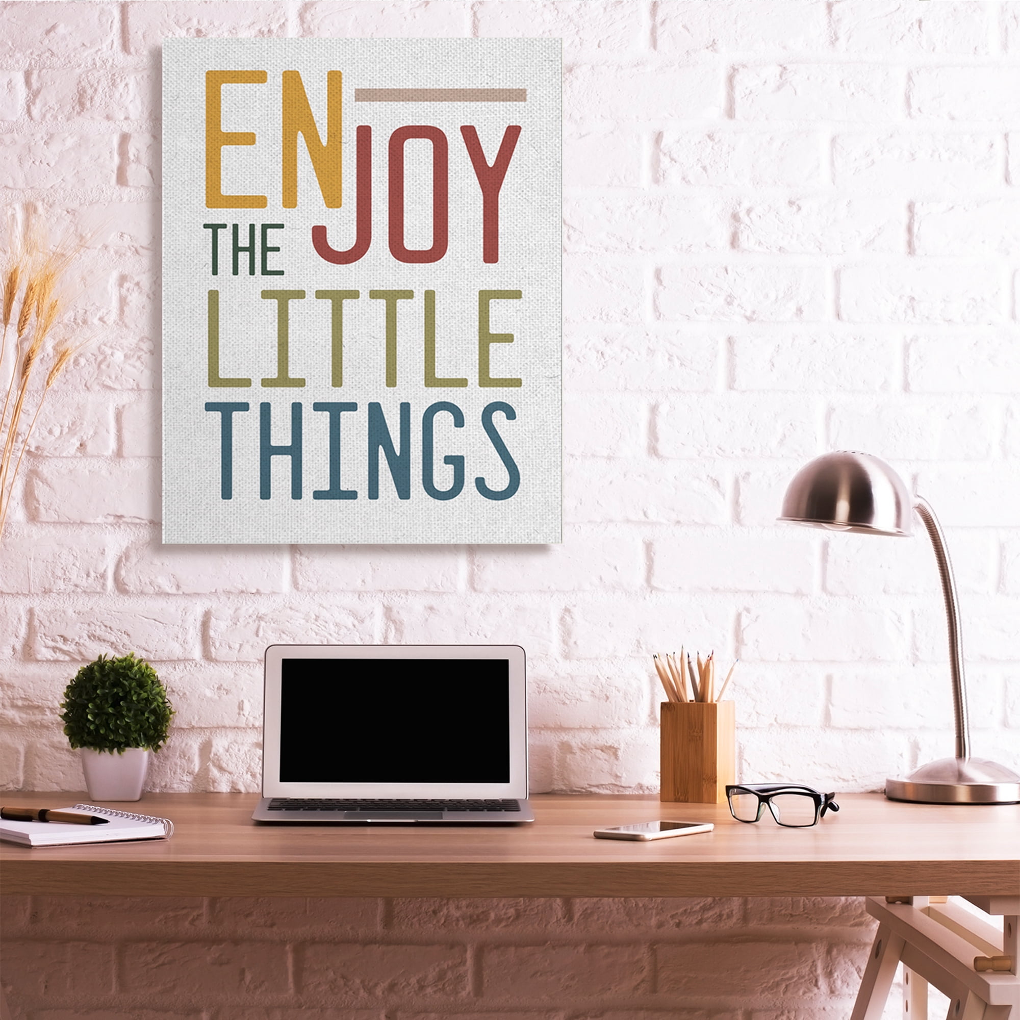 Stupell Industries Enjoy The Little Things Quote Blue Red Typography Inspirational Painting Gallery Wrapped Canvas Art Print Wall Art, 36 x 48
