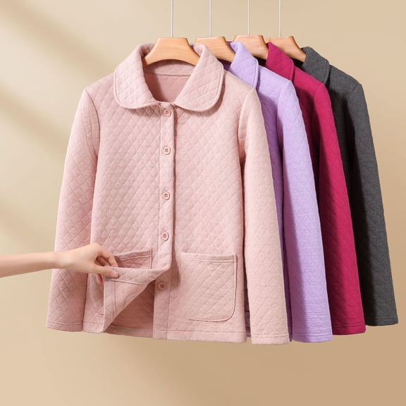 FRSASU Women's Chunky Cardigan Pajama Tops Trendy Lapel Button Down Long Sleeve Casual Coat Winter Home Clothes Purple