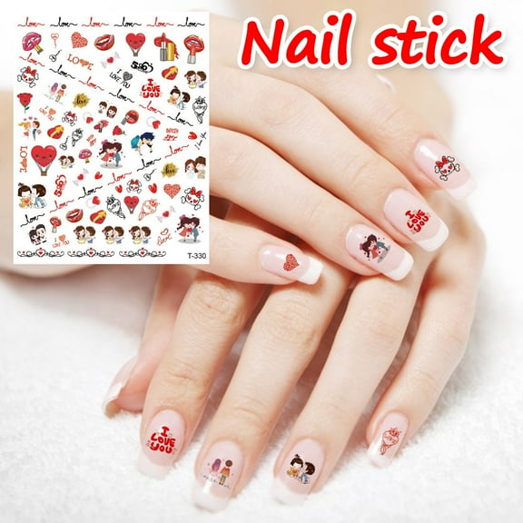 Valentine's Day Nail Art Stickers - Self-Adhesive Sexy Heart Kiss Love for DIY 3D Nail Supplies Decoration