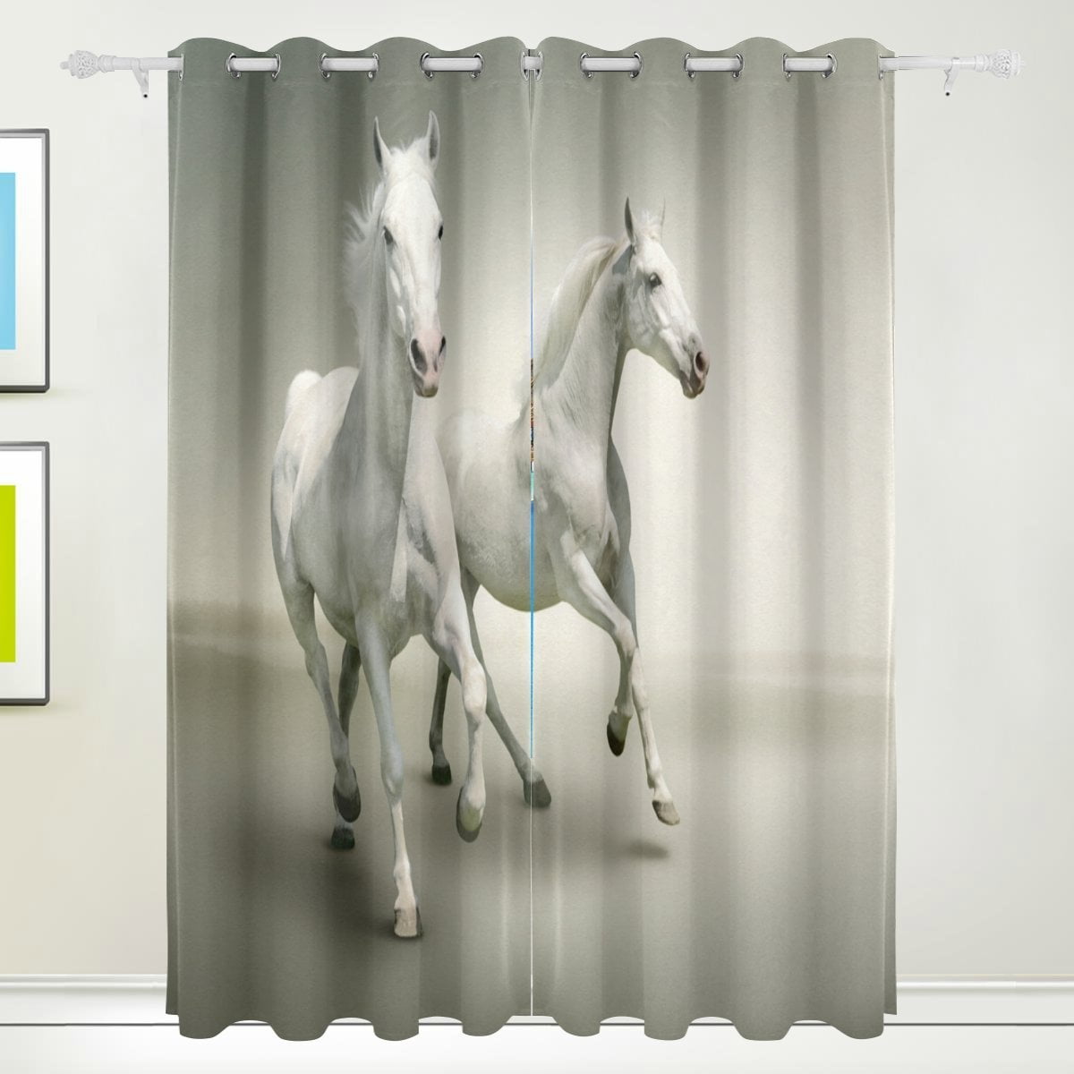 POPCreation White Horse Window Curtain Blackout Curtains Darkening Thermal Blind Curtain for