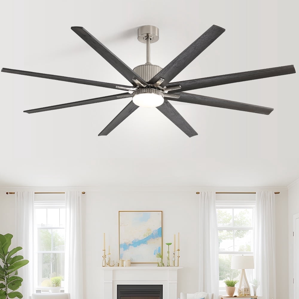 Sofucor 76 Inch Large Industrial Ceiling Fan with Light, Smart Fan with Remote & APP Control, Compatible with Alexa Google, Solid Wood 8 Blade, 3 Downrod