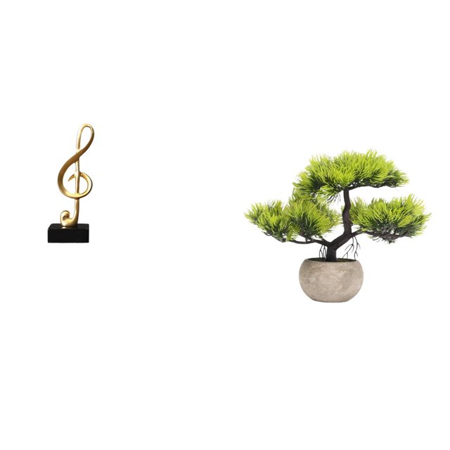 Figura decorativa de escritorio con forma de nota musical, árbol bonsái artificial, planta sintética de resina, adorno escultórico creativo ideal para