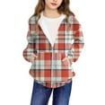 thumbnail image 2 of SGFCWSX Girls Hooded Sweatshirts Kids Full Zip Hoodie Long Sleeve Plaid Sweatshirt Jacket Red Size 5 Years, 2 of 6
