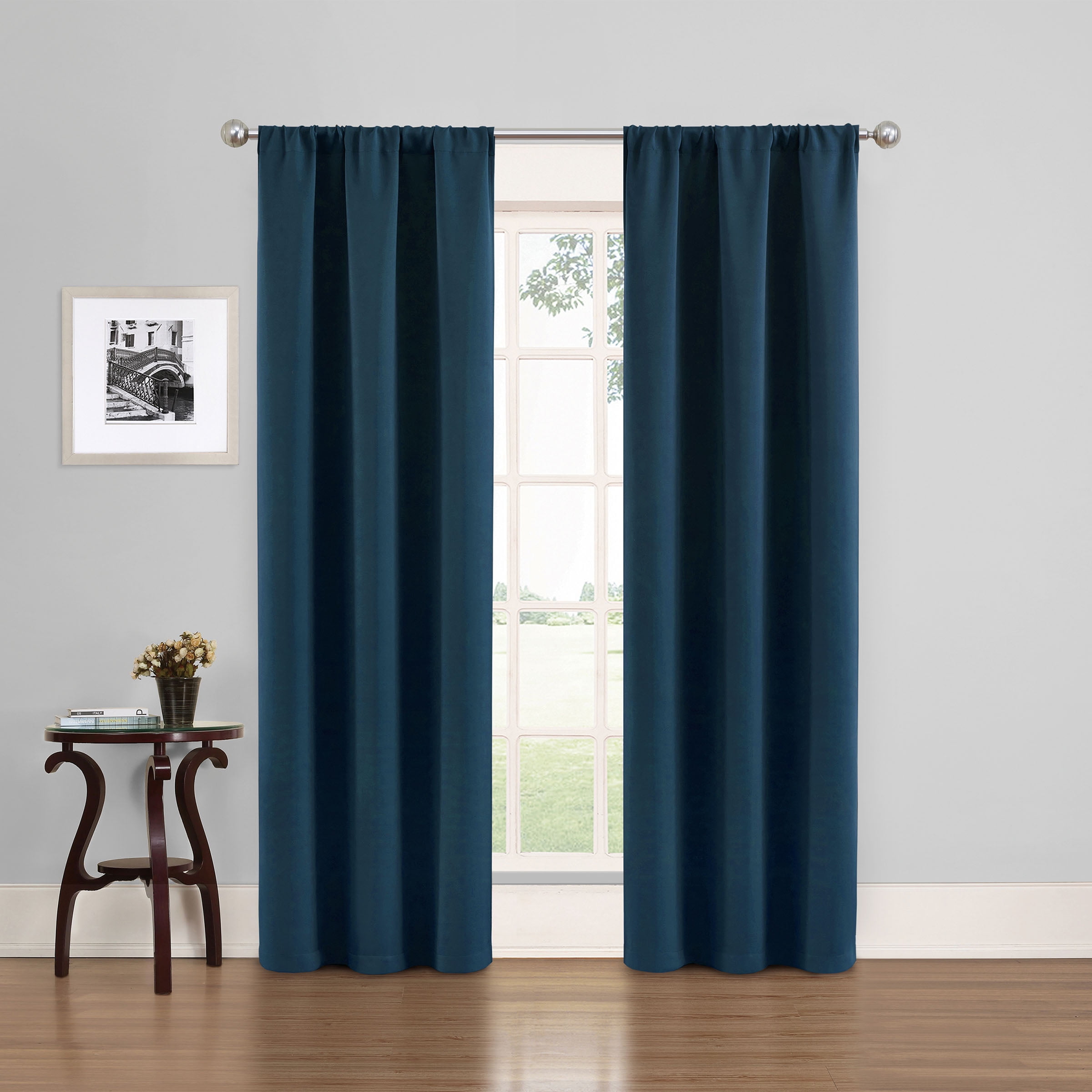 (3 pack) Eclipse Phoenix Blackout Curtain Rod Pocket Panel, Set of 2, Indigo Blue, 37" W x 84" L