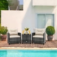 thumbnail image 2 of Gymax 3PCS Patio Rattan Furniture Bistro Set Cushioned Sofas Side Table Armrest, 2 of 10