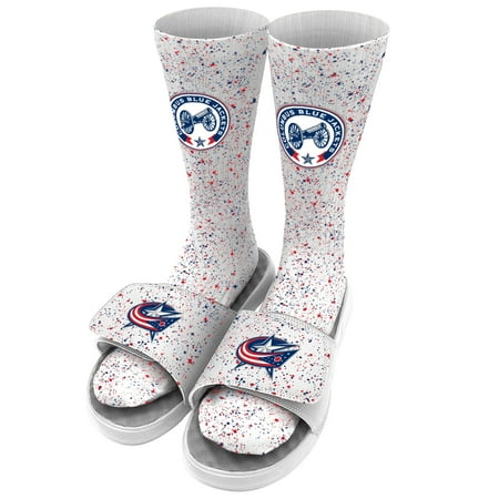 

Men s ISlide White Columbus Blue Jackets Speckle Socks & Slide Sandals Bundle