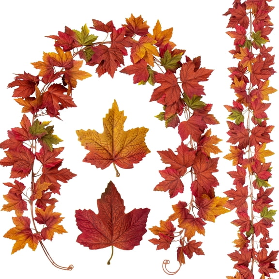 2 Pcs 6ft Maple leaf Fall Leaf Garland Hanging Vine Yellow Fall Garland Autumn Home Decor