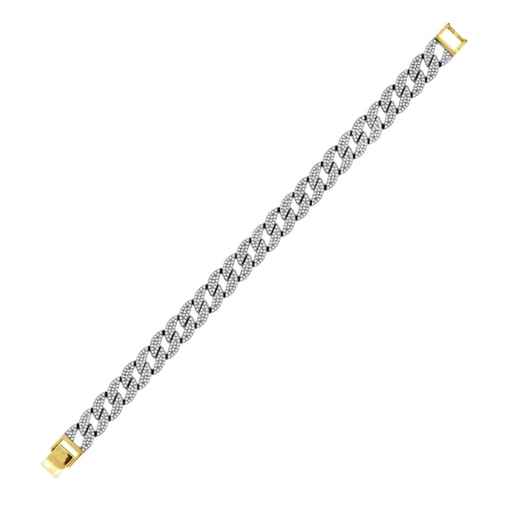 925 Sterling Silver Mens Yellow-tone Cubic Zirconia Comfort Curb 8 Fashion Bracelet Link Bracelet for Men