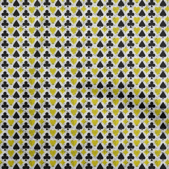 oneOone Cotton Poplin Yellow Fabric Poker Card Diy Clothing Quilting Fabric Print Fabric By Yard 42 Inch Wide