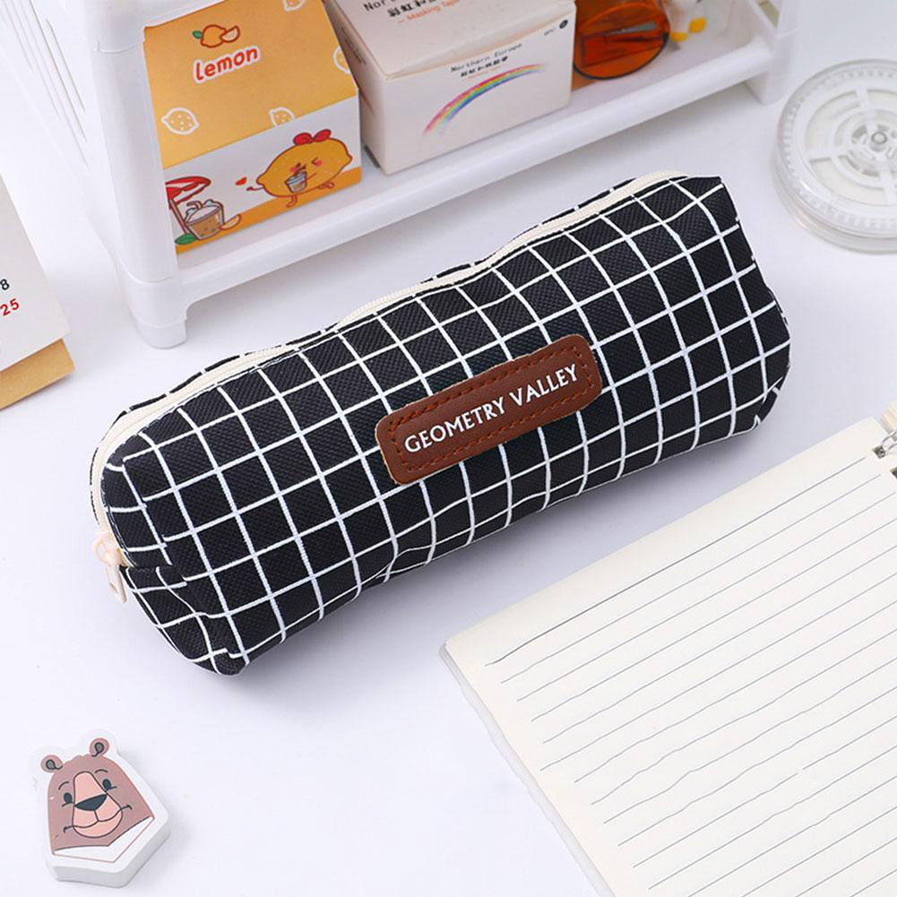 Pencil Case Student Plaid Square Pencil Bag Large Capacity Canvas Pencil Case