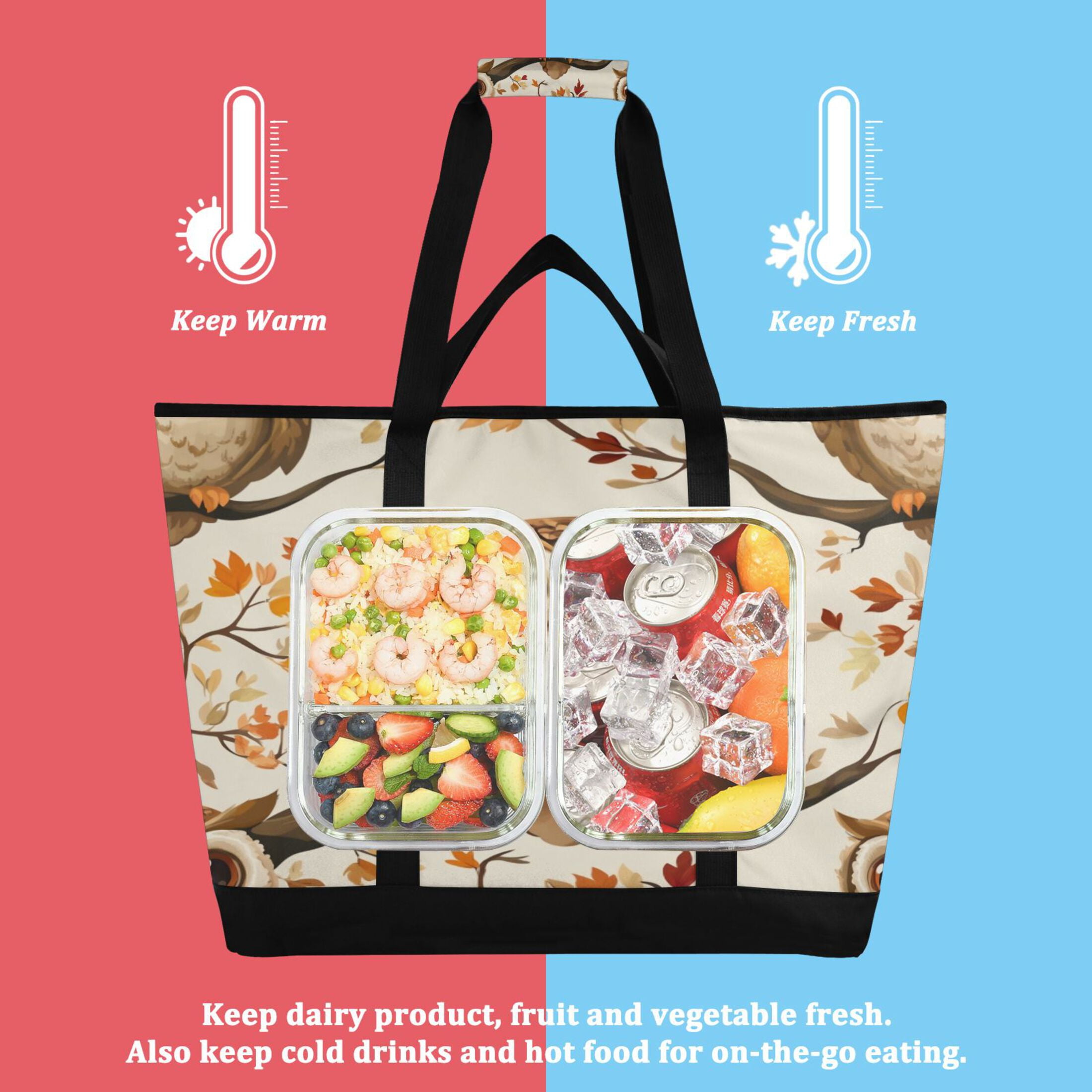 Large Hand-held Ice Pack Picnic Bag Insulation and Refrigeration Suitable for Shopping Picnics and Camping Big-eyed Owl