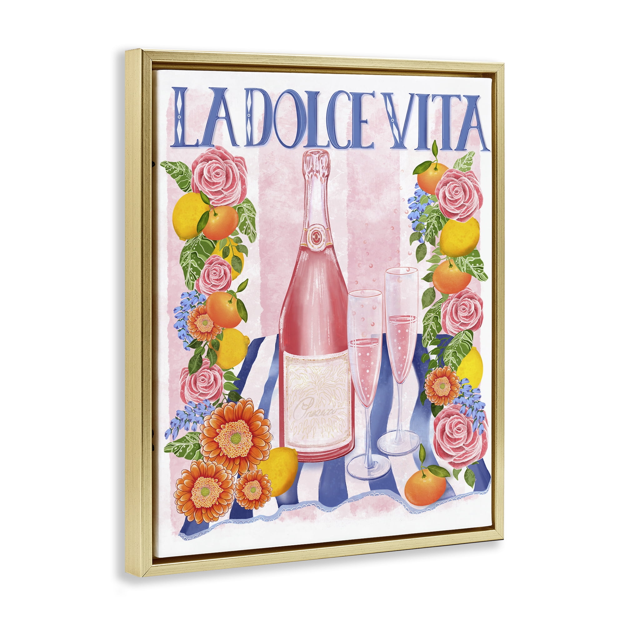 Stupell Industries Pink Champagne Picnic Gold Framed Floater Canvas Wall Art, design by Lori Mosley