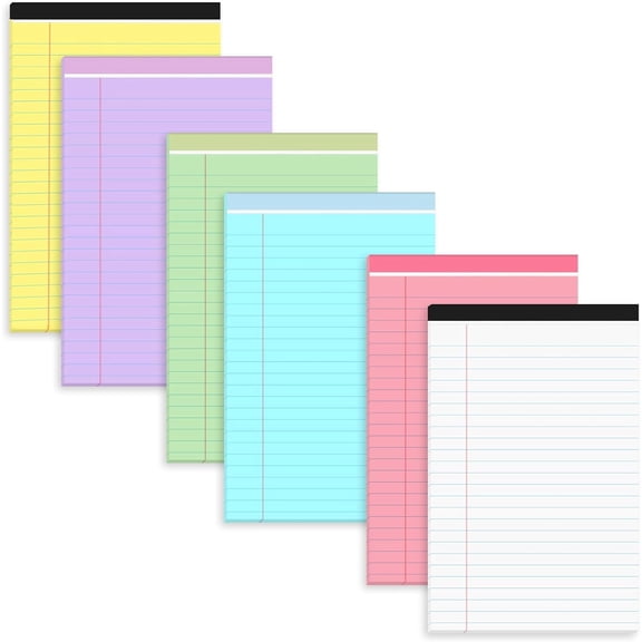 Tivkeber 6 PCS Small Legal Pads 5x8 Colorful, Narrow Ruled, Micro Perforated Writing Pad, College Notepads for Study, Office, To-Do Lists (30 Sheets)