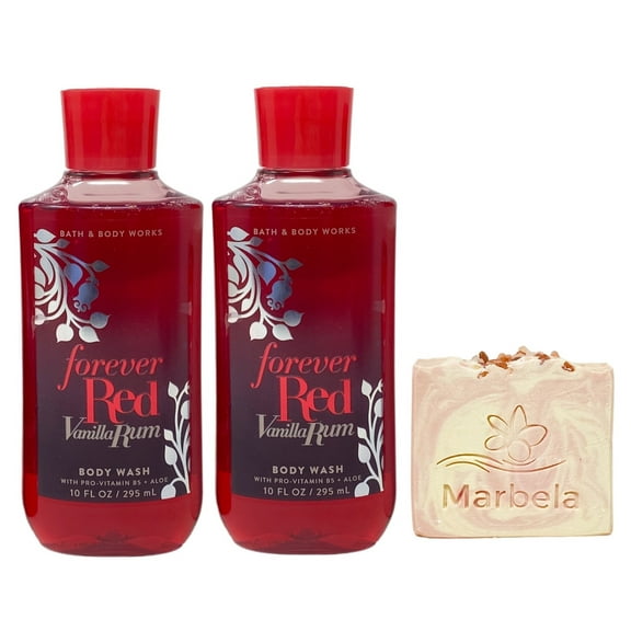 Bath & Body Works Forever Red Vanilla Rum 2 Pack Body Wash Bundle with a Himalayan Salts Springs Bar Soap - Full Size