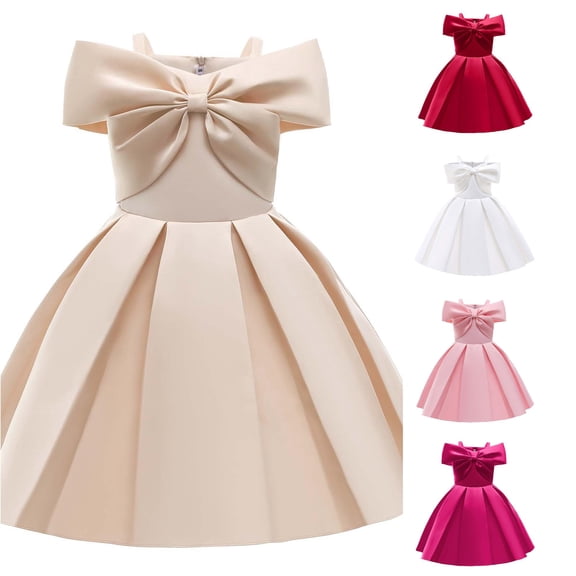 LIIPEE Girls Elegant Gown Dress Kids Sleeveless Spaghetti Strap Solid Color Ruched A Line Party Princess Dresses,4-5 Years