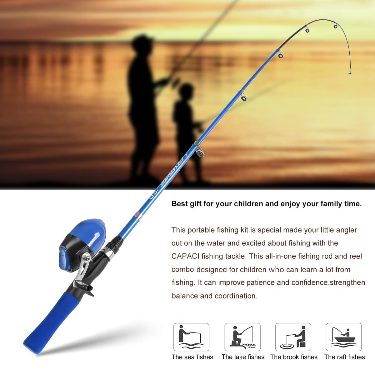 Kids Fishing Rod and Reel Combo Full Kit 1.5m Telescopic Fishing