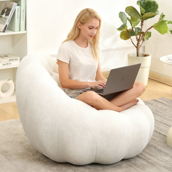 Anwick Memory Foam Bean Bag Chair for Adults/Kids, Small Cool Bubble Chairs for Bedroom, Cute Bubs Chair in A Box, Unique Pumpkin|No Assembly|Funky Reading Chair (White, 37“)