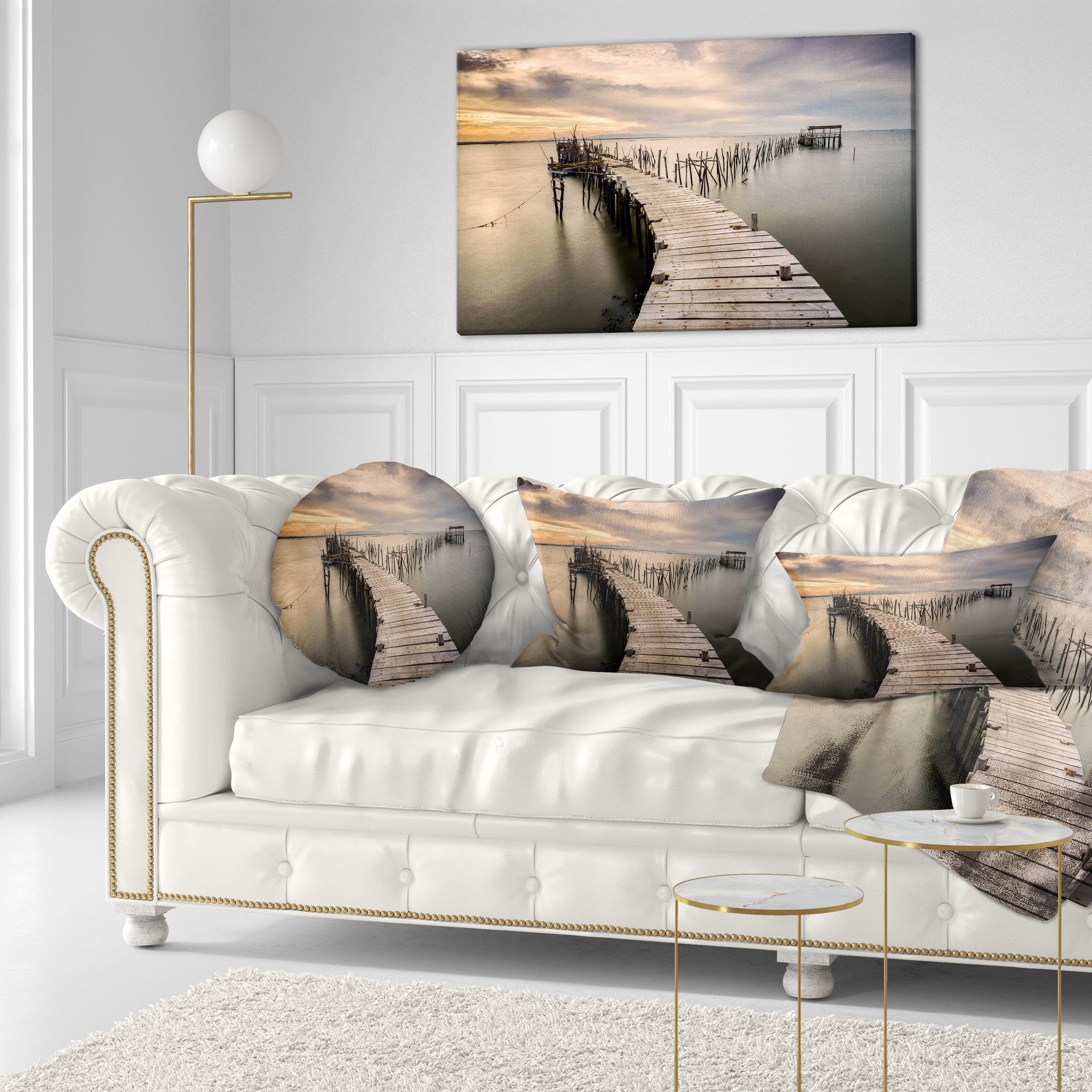 Designart Carrasqueira Old Wooden Pier - Seashore Photo Throw Pillow - 12x20