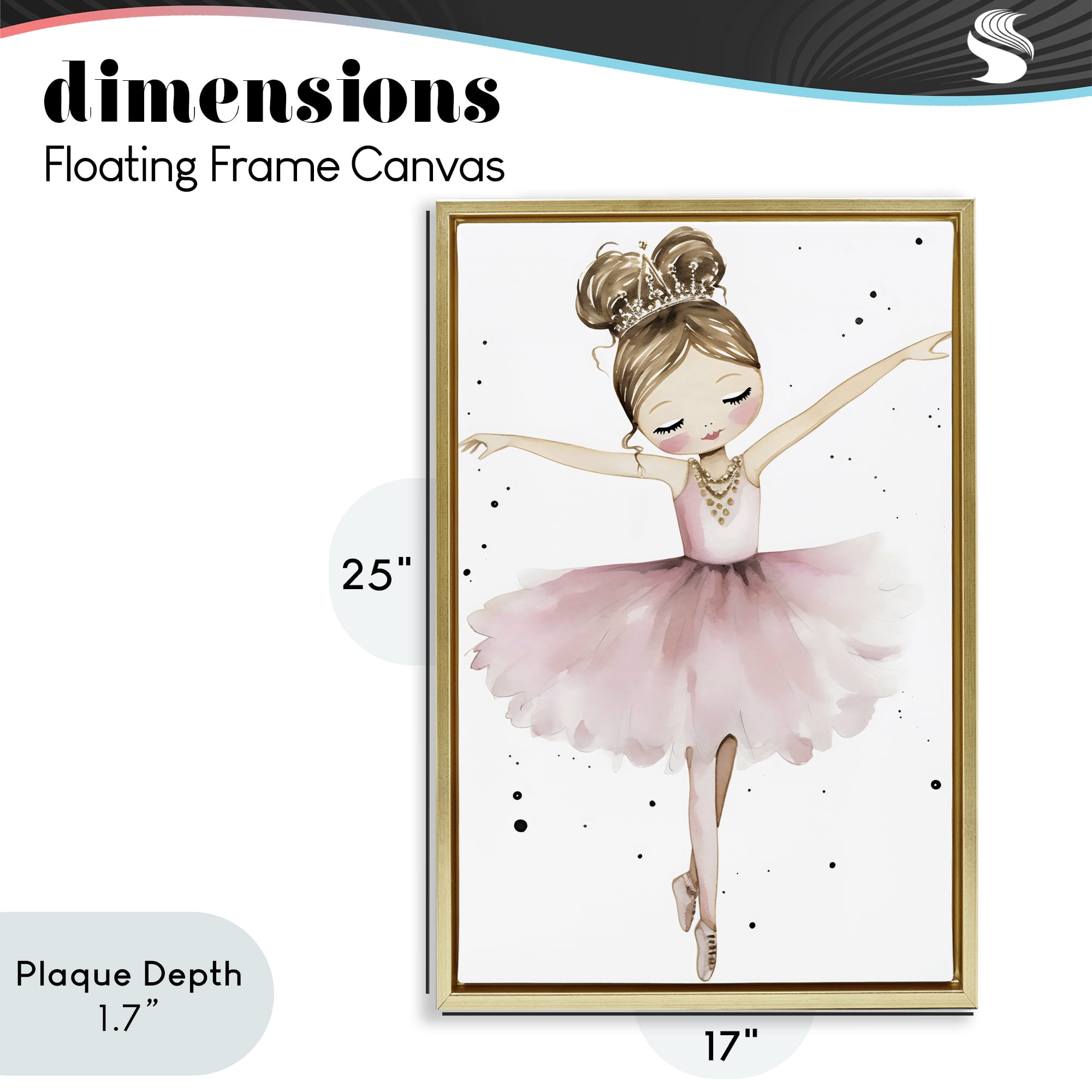 Stupell Industries Pointe Princess in Pink Tutu Gold Framed Floater Canvas Wall Art, design by Creative Studio