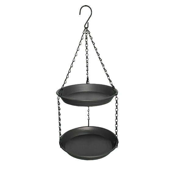 Bains pour Oiseaux pour l'Extérieur Mangeoire à Oiseaux à Double Couche pour l'Extérieur Station d'Alimentation et d'Arrosage à Double Fonction, Baignoire Suspendue de Style en Gris Foncé Mangeoires pour Oiseaux pour l'Extérieur Suspendues