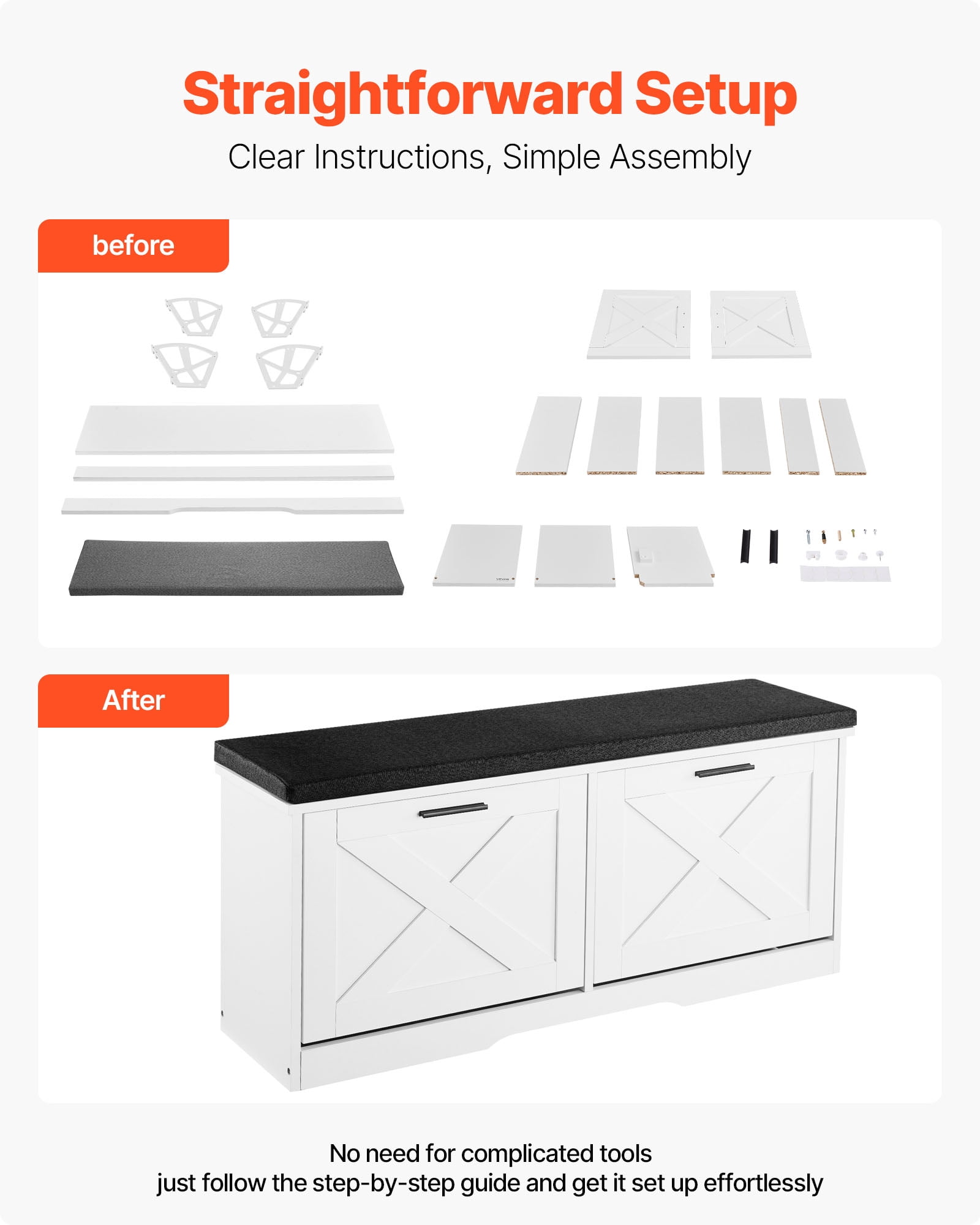 VEVOR Entryway Shoe Storage Bench, 39.4 x 12.0 x 18.7 Inch Shoe Organizer with Flip Drawers, 440lbs Narrow Shoes Rack Bench with Cushion & Flip Doors, for Hallway, Living Room, Bedroom, Black + White
