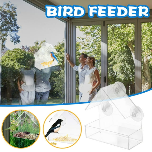 Luxcidy Clear Acrylic Window Bird Feeder Transparent Bird House Feeder Window Mount Bird House with Strong Suction Cups for Outdoor Indoor