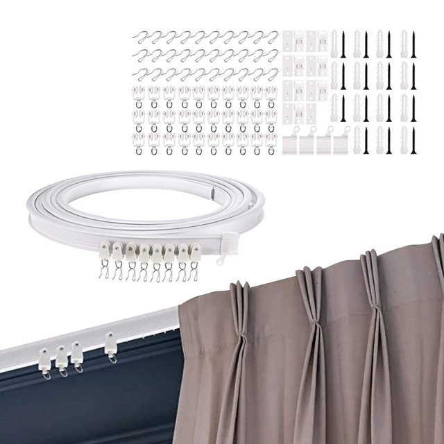 Riel flexible para cortina de ventana de 5 m, flexible, para montaje en pared o techo, color blanco