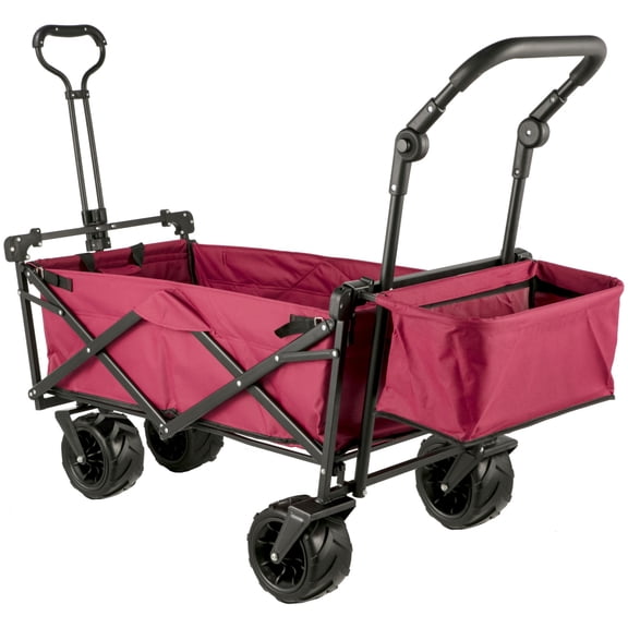 Extra Large Collapsible Garden Cart with Removable Canopy Folding Utility Wagon with Wheels & Rear Storage Heavy Duty Wagon Cart for Garden Camping Grocery & Shopping Red