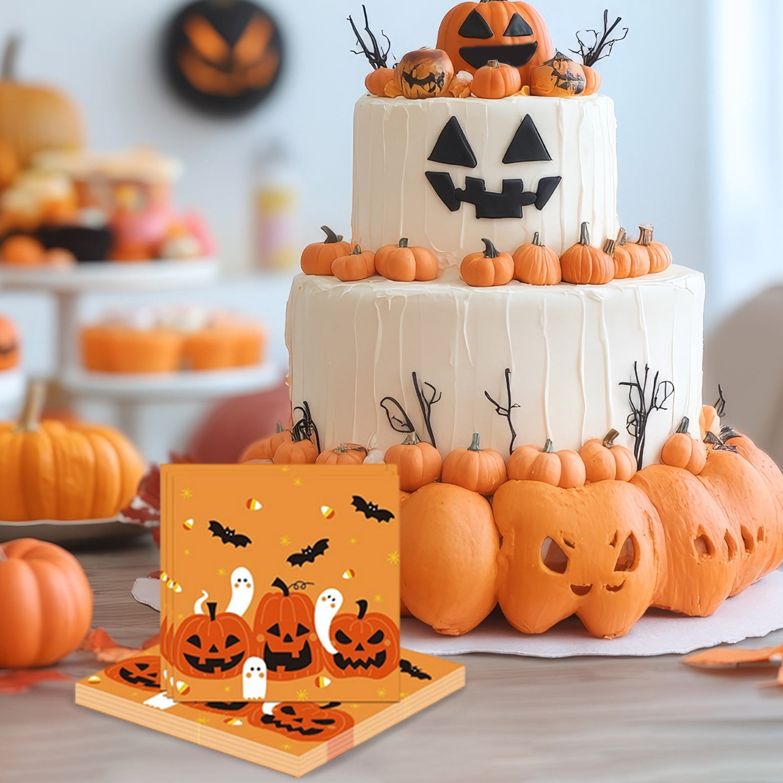Cameland Halloween Ghost Pumpkin Party Tableware 20-Sheet Pack Of Disposable Paper Towels Holiday Gathering Pumpkin Paper Towels