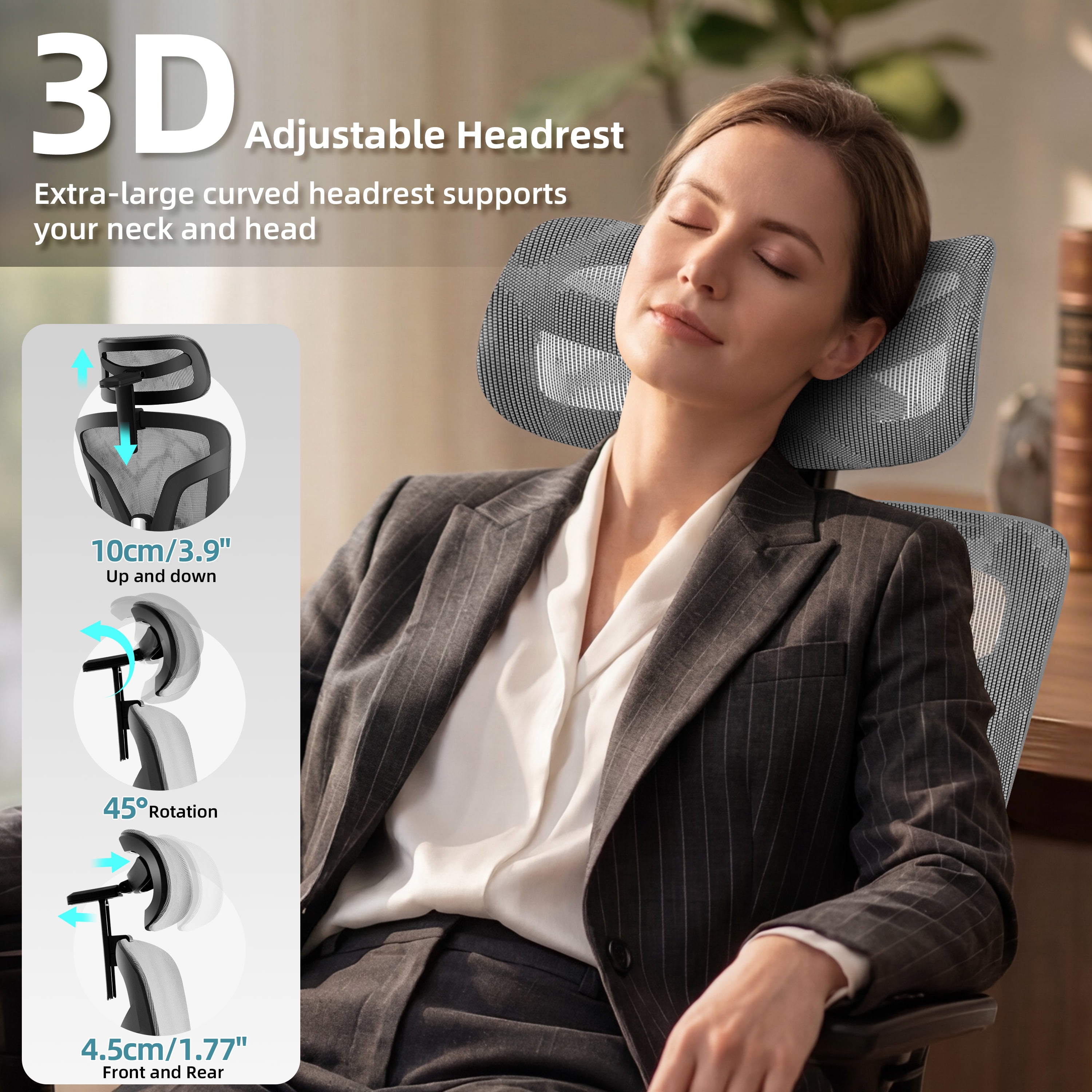 Nexthro Ergonomic Office Chair Mesh Chair with High Back Adjustable Headrest, Lumbar Support, 3D Armrest & Footrest, Swivel Computer Desk Chair(Gray)