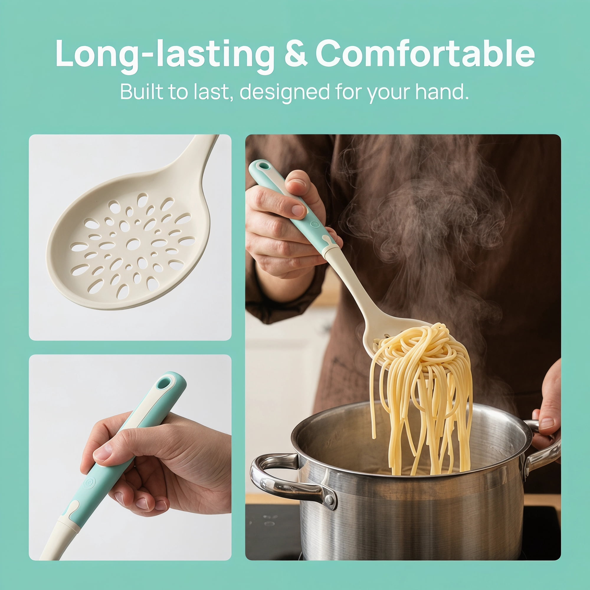 Unique Bargains Heat Resistant Cooking Silicone Slotted Spoon for Cookware B 14"x4.1"