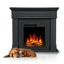 Electactic Freestanding Wooden Frame Fireplace with TV Stand, Electric Fireplace Mantel Heater, Various Brightness & Realistic Flames & Remote Control, Home/Office/Cafe,750W-1500W, Black