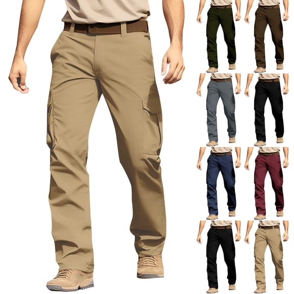 Guluxicc Golf Pants for Men Elastic Waist Trousers with Multi Pockets Classic Fit Smart Casual Pants