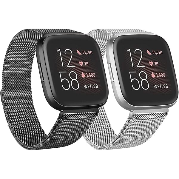 wonima11 2 Pack Metal Bands for Fitbit Versa/Fitbit Versa 2 / Fitbit Versa Lite for Women Men, Stainless Steel Mesh Breathable Wristband Strap with Adjustable Magnet Lock