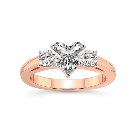 2 Carat IGI Certified Heart Shape Lab Grown Diamond Engagement Ring | 14K Rose Gold | Emery Three Stone With Cushion Shape Side Lab Diamond Ring | FG-VS1-VS2 Quality Friendly Diamonds