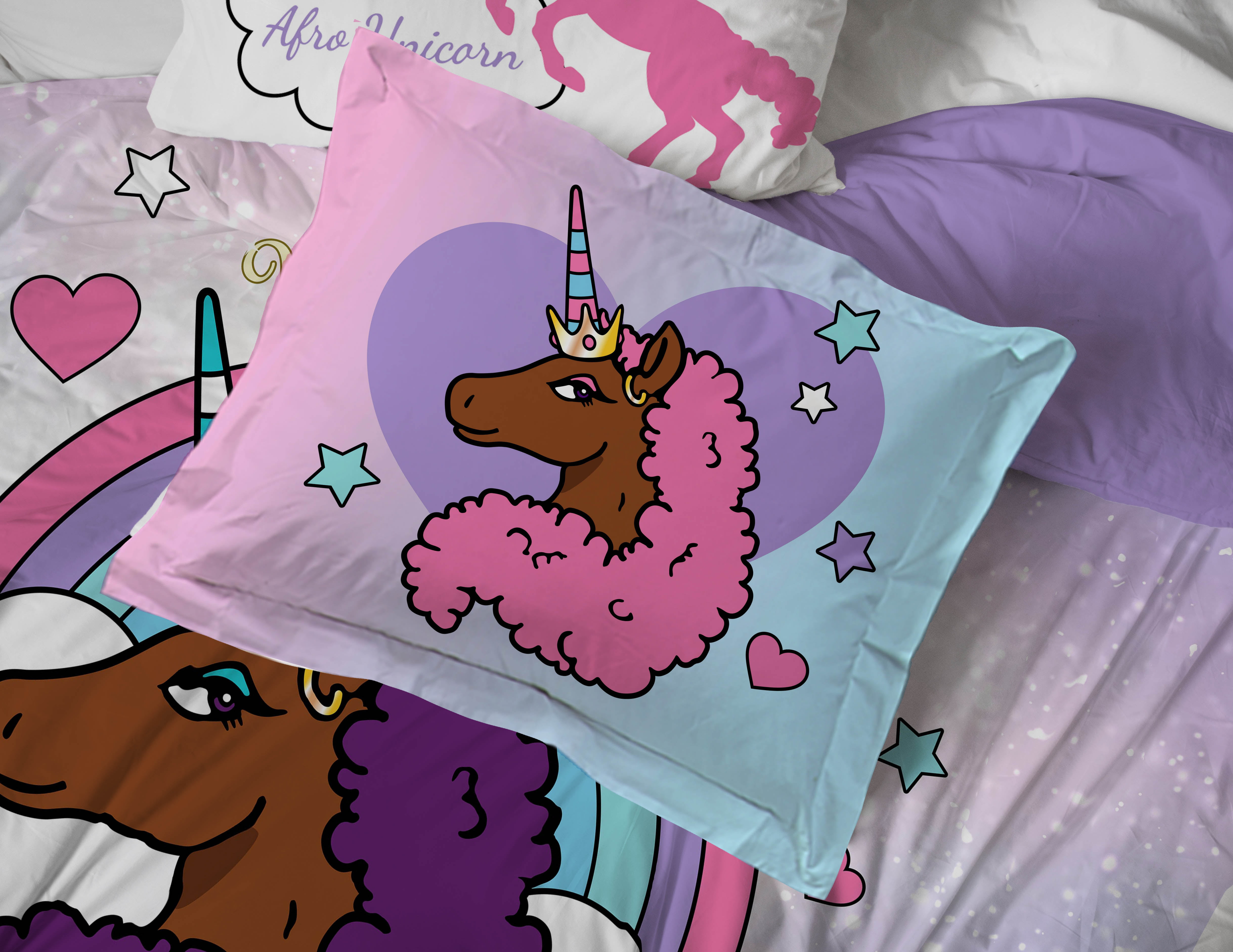 Afro Unicorn Unique, Divine, Magical Purple 7 Piece Queen Bed Set