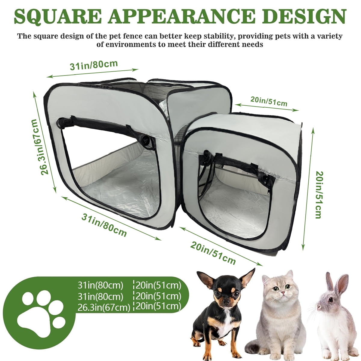 Portable Cat Playpen, Enclosure, Postoperative Recovery, House Design for Better Standing, Foldable Pet Tent for Indoor and Outdoor Use, Cat Houses & Condos Gray