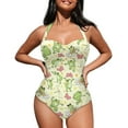 thumbnail image 3 of FKELYI Cartoon Frog Butterfly Dragonfly Print V Neck Swimwear for Women One Piece Swimsuit with Halter Strap Breathable Monokini Tummy Control Bathing Suit for Swimming Surfing, L, 3 of 6