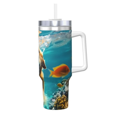 

Uemuo Dog Underwater Adventure Print 40oz Ice Bully With Handle And Straw Stainless Steel Vacuum Insulated Cup And 2 In 1 Straw Lid Insulated Travel Tumbler