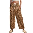 thumbnail image 6 of Stralyhd Leopard Barrel Pants for Women Baggy Drawstring Wide Leg High Waisted Linen Trousers Casual Cheetah Print Summer Leisure Going Out Pants Brown L, 6 of 8
