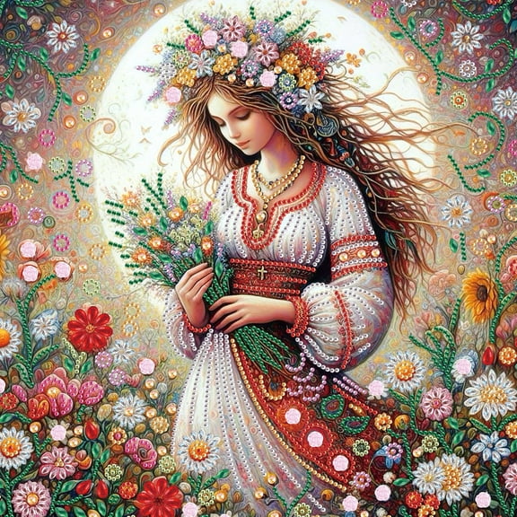 5D DIY Diamond Painting Kit, Flower Fairy Pattern Home Decor Handicraft, Complete Tool Kit Included, 15.7x15.7in