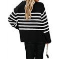 thumbnail image 3 of Langwyqu Striped Print Turtleneck Oversize Loose Knit Pullover Side Split Sweater, 3 of 4