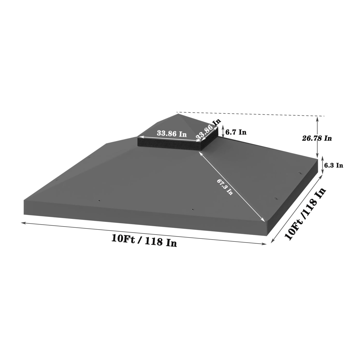 10x10 Replacement Gazebo Cover, Double Roof Gazebo Top with Net, UV Resistant & Waterproof Outdoor Gazebo Canopy for Garden Patio Lawns Parties, Gray