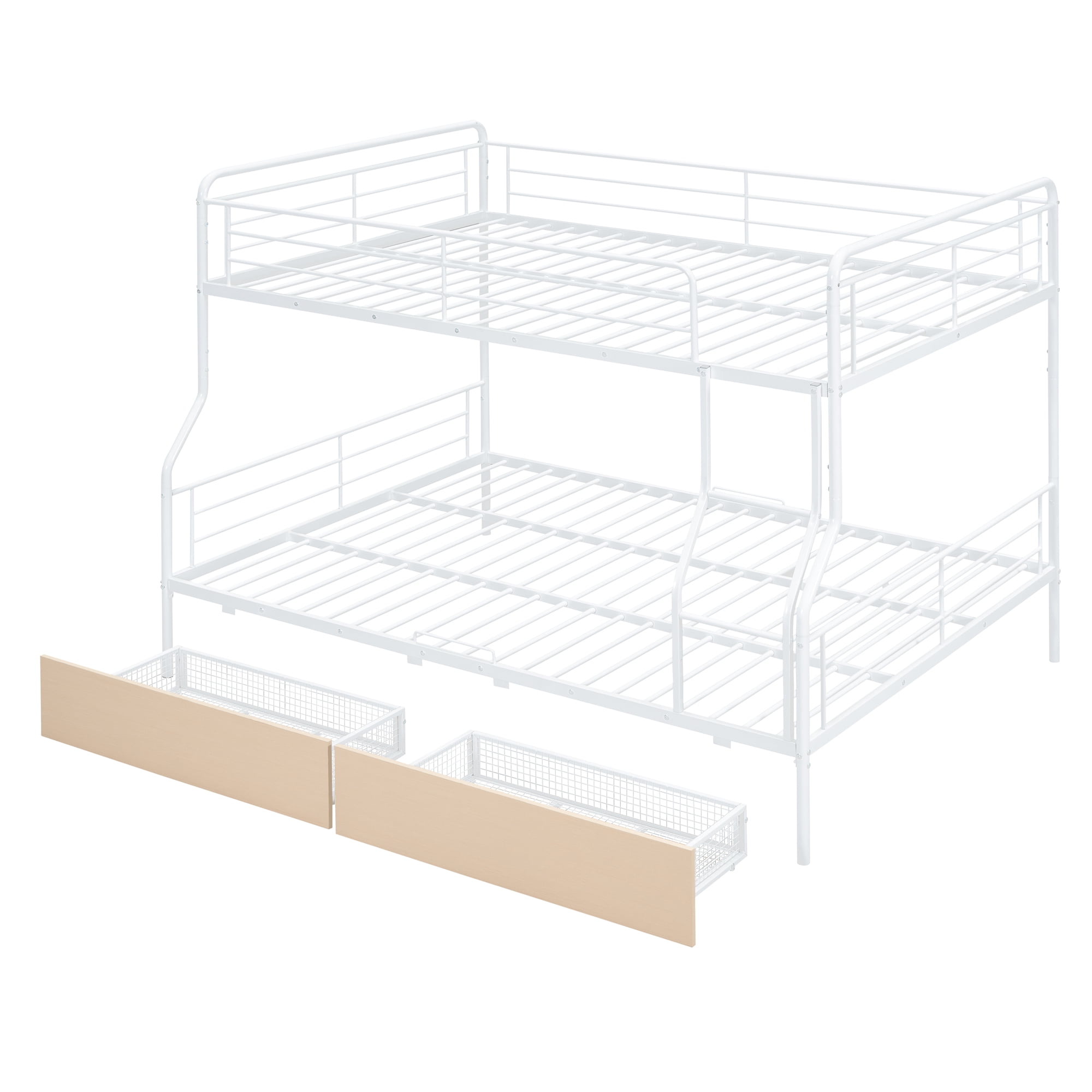 Aukfa Full XL over Queen Metal Bunk Bed with 2 Drawers for Teens, Adults, Dorm, White